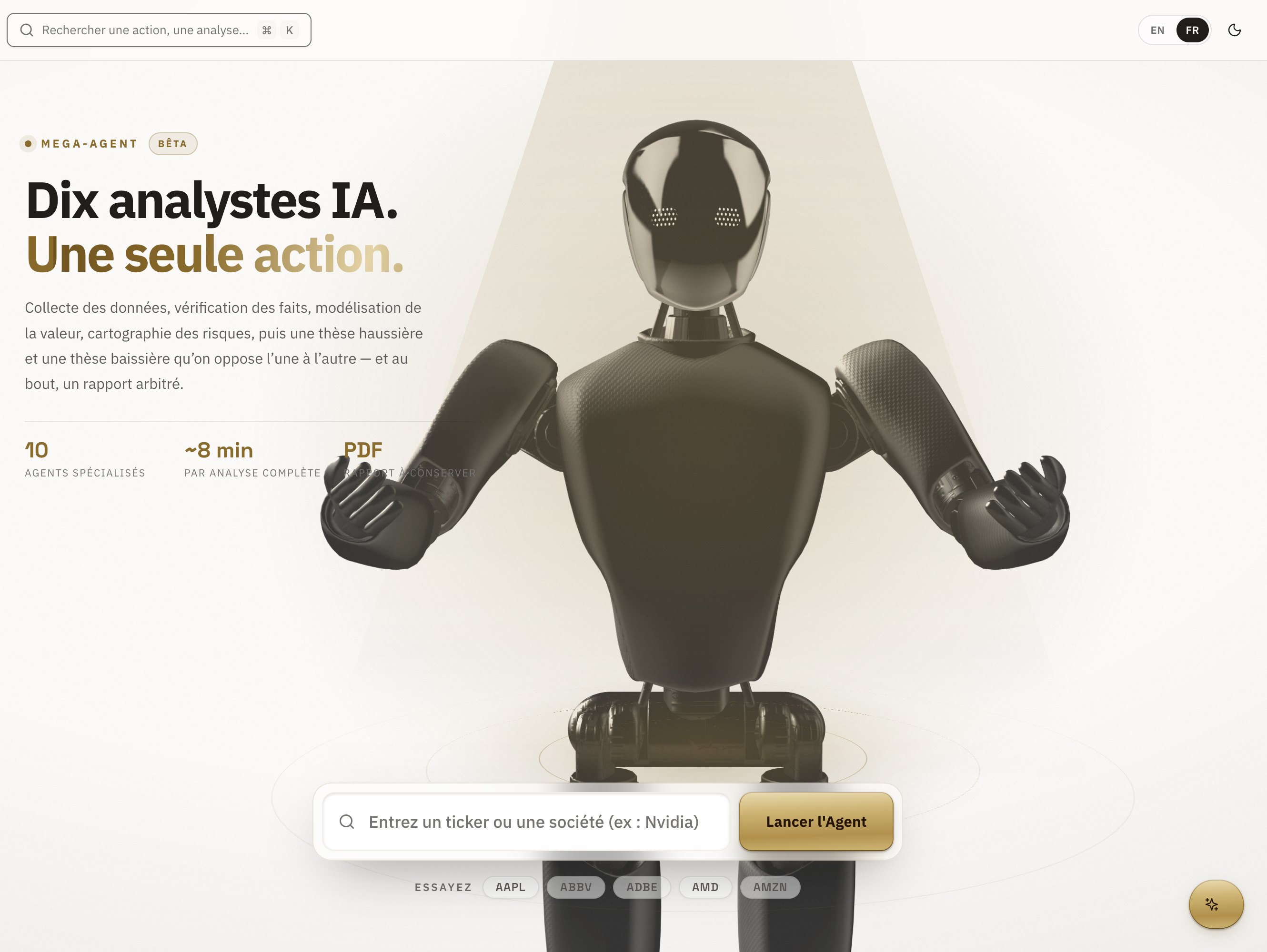 Mega-Agent Arqon — dix analystes IA sur une seule action